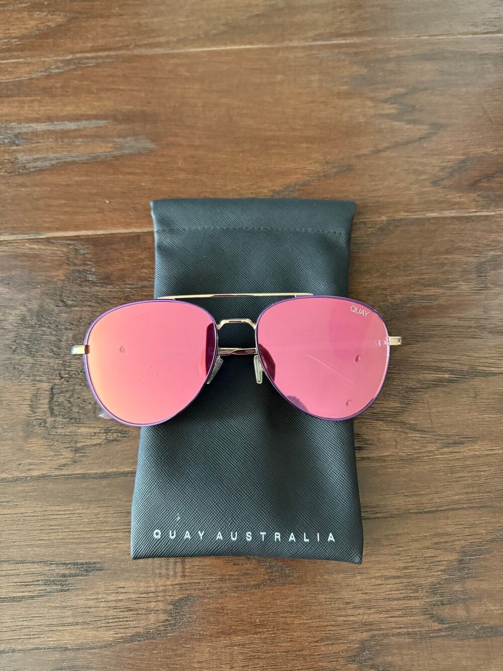 Quay Australia Just Sayin’ Pink Gold Aviator Sunglasses